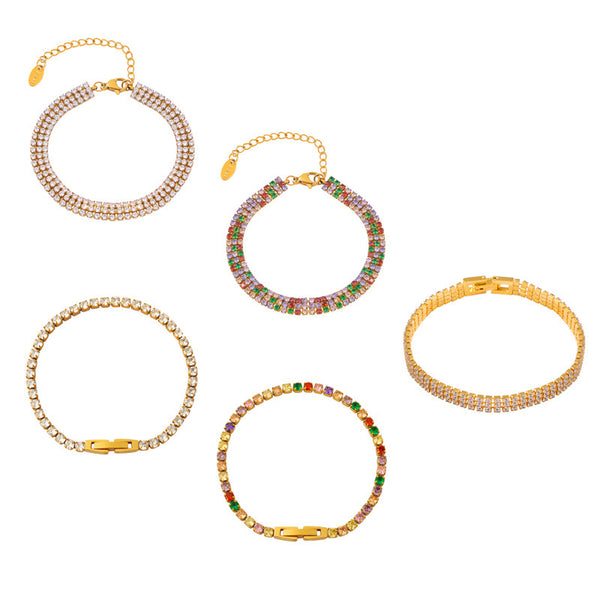 Light luxury cold wind elegant temperament versatile jewelry personality full of colored zircon design titanium steel bracelet