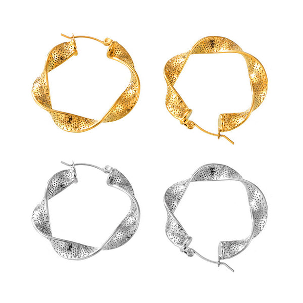 Personalized hip-hop style simple niche texture earrings ribbon twist design titanium steel gold-plated versatile earrings 99