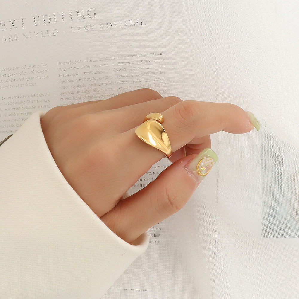 Rings Simple geometric dent plain ring Titanium steel 18k gold index finger ring