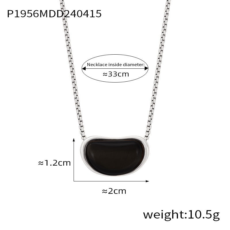 Vintage niche design sense geometric jewelry cold wind temperament tiger's eye stone Maillard wind titanium steel necklace