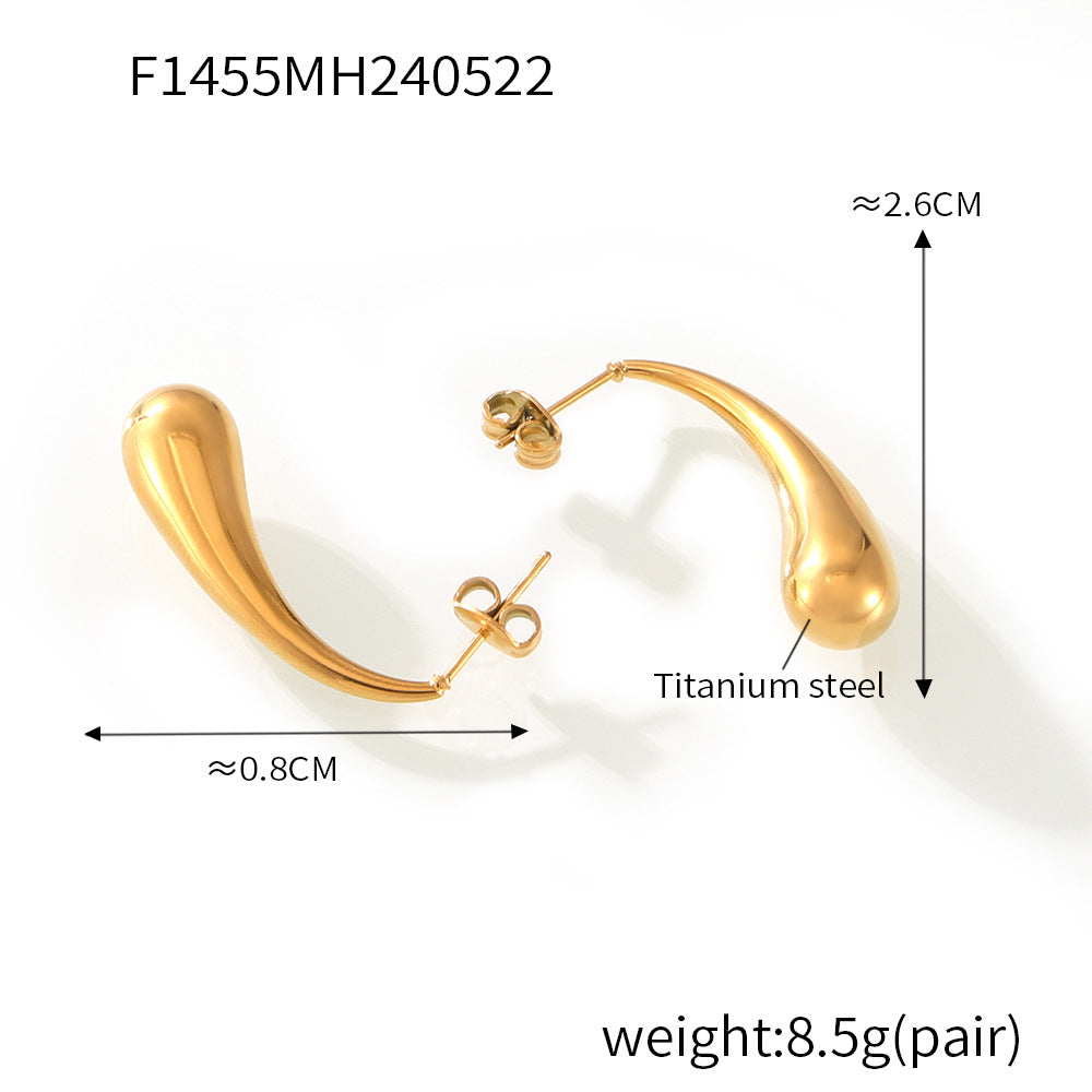 Fashion commuting simple personality long water drop shape earrings temperament elegant niche versatile titanium steel gold-plated stud earrings
