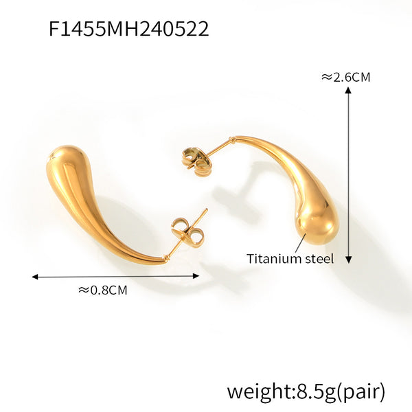 Fashion commuting simple personality long water drop shape earrings temperament elegant niche versatile titanium steel gold-plated stud earrings