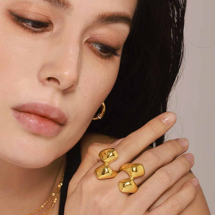 Irregular geometry ring Stainless steel PVD electroplating 18K real gold color-preserving index finger ring Hot-selling 99