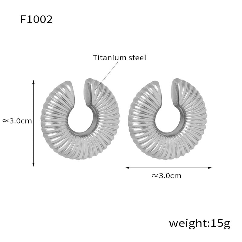 New exaggerated personality fashion versatile titanium steel gold-plated geometric U-shaped striped enamel drip earrings jewelry