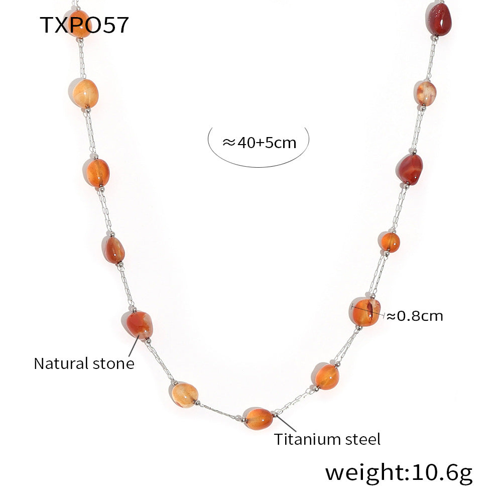 Personality, elegance, temperament jewelry, natural agate stone, handmade beaded design, titanium steel jewelry set