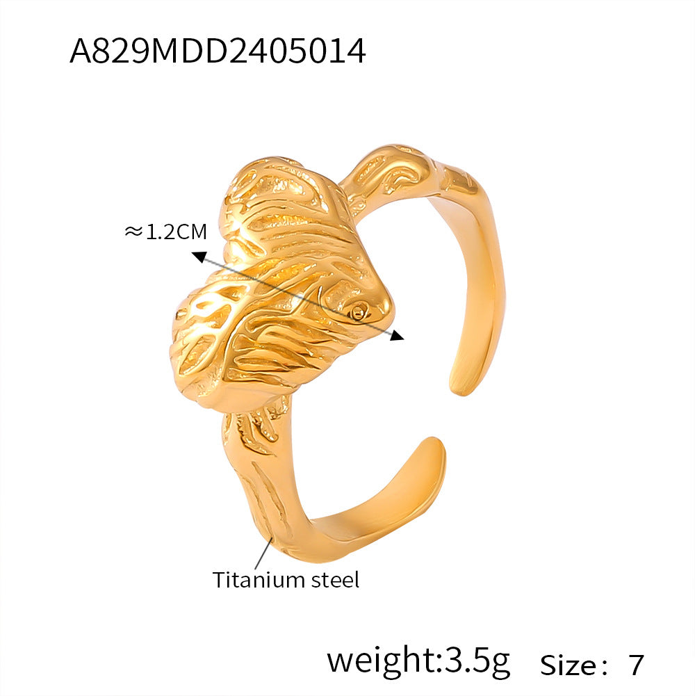 Fashion niche light luxury temperament zircon ring titanium steel gold-plated geometric texture design ring