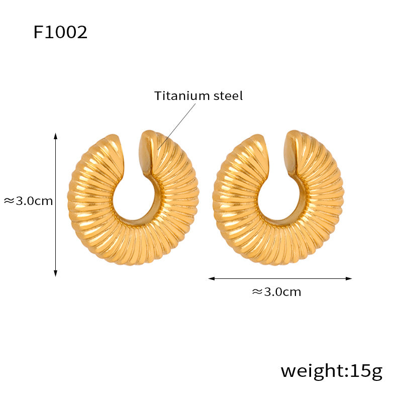 New exaggerated personality fashion versatile titanium steel gold-plated geometric U-shaped striped enamel drip earrings jewelry