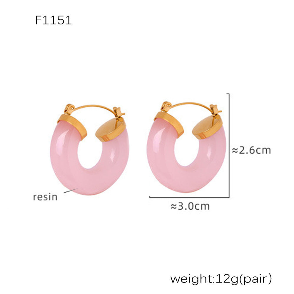 Dopamine candy color light luxury resin colorful earrings titanium steel niche exquisite temperament earrings jewelry spot