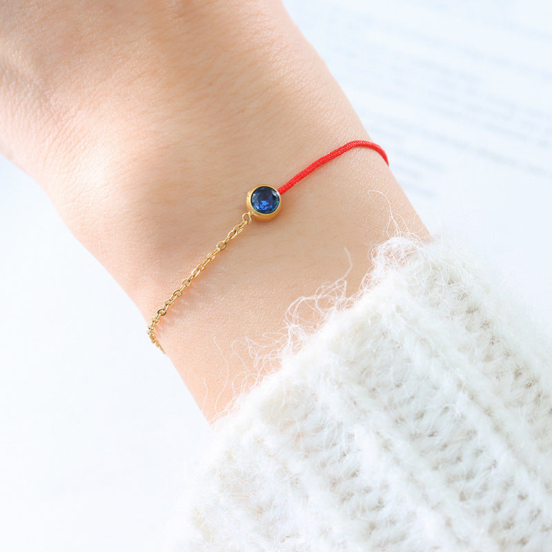 Fashion simple red rope bracelet men and women light luxury niche exquisite titanium steel gold-plated chain woven hand rope girlfriend versatile 99