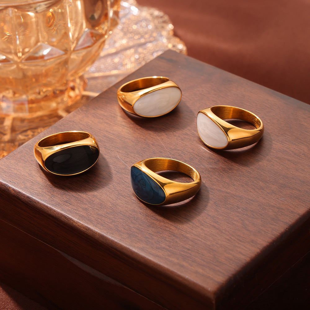 Retro fashion personalized titanium steel gold-plated geometric enamel color glaze ring ring jewelry wholesale women