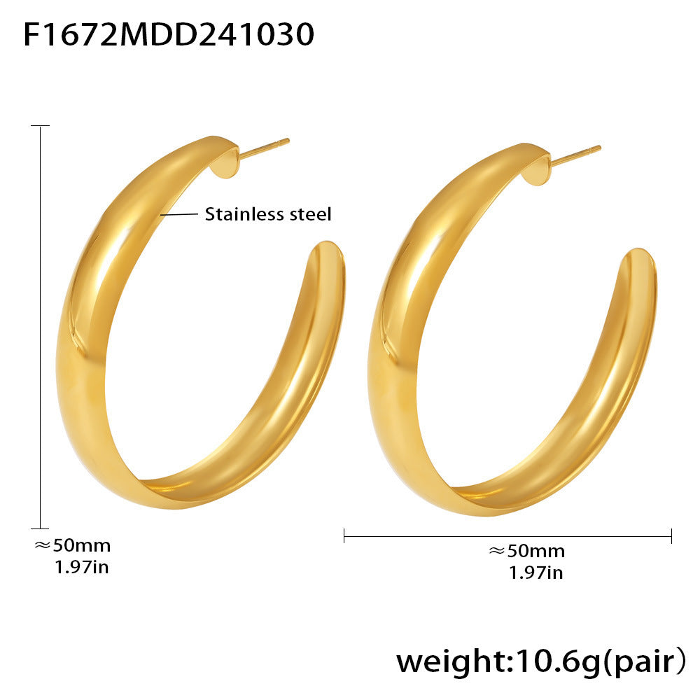 Exaggerated large circle earrings women's earrings stainless steel plated 18k gold fashionable glossy earrings