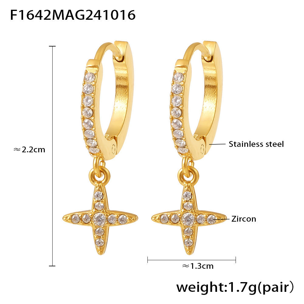 Geometric elements handmade zircon full diamond earrings PVD plating color retention niche trend jewelry