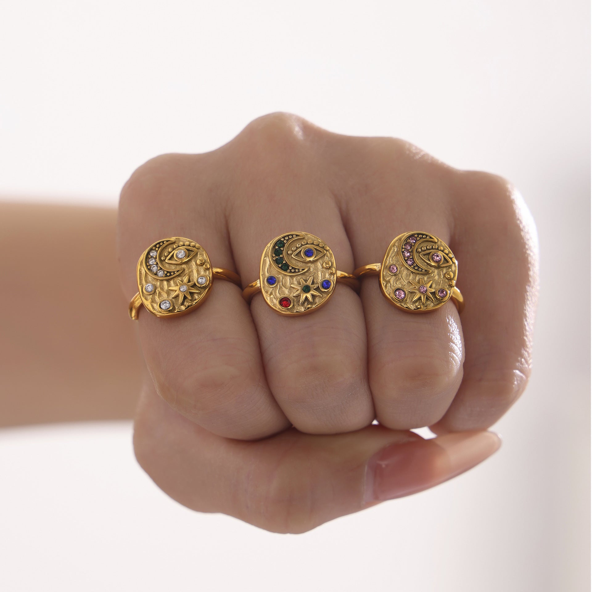 Hot Sale 5A Zircon Ring Women's Light Luxury Personality Star Moon Fashion Tail Ring Devil's Eye Jewelry Gift