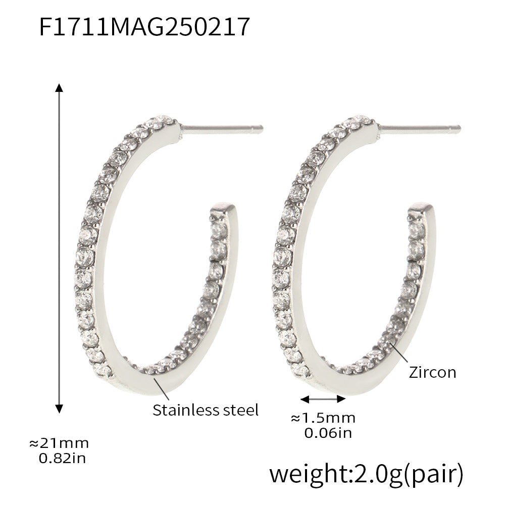 Fine titanium steel inlaid zircon earrings fashion light luxury personalized temperament earrings spot wholesale