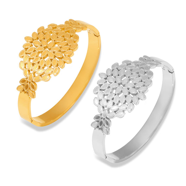 Hot-selling niche fashion simple personalized jewelry geometric small leaf splicing design titanium steel gold-plated bracelet