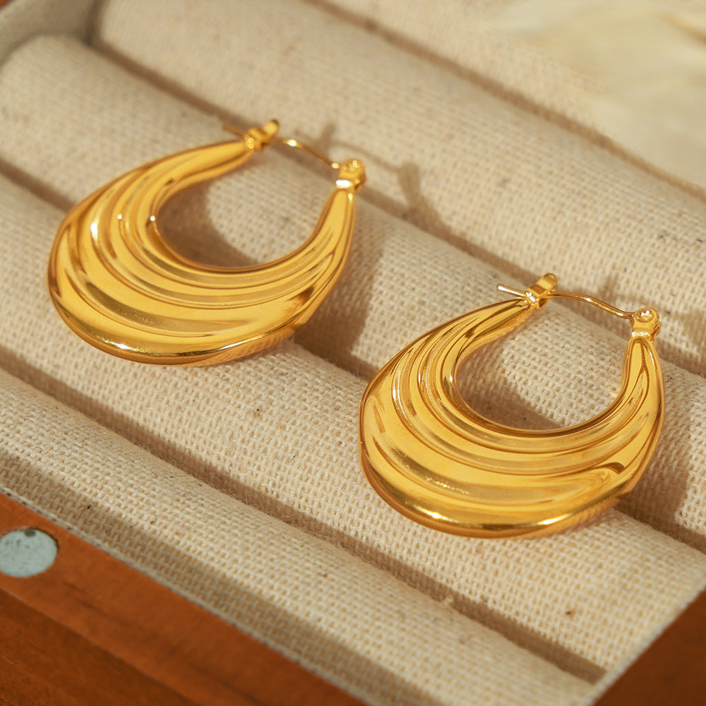 New Simple Personality Titanium Steel Gold Plated Geometric Design U-shaped Earrings Ring Striped Earrings Women's Jewelry
