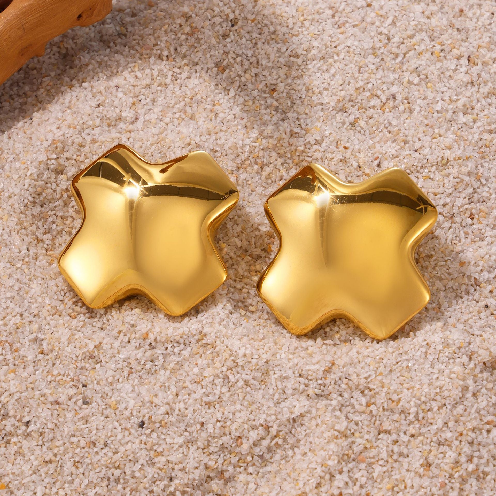 Stainless steel electroplating 18K real gold irregular geometric three-dimensional stud earrings combination factory spot wholesale