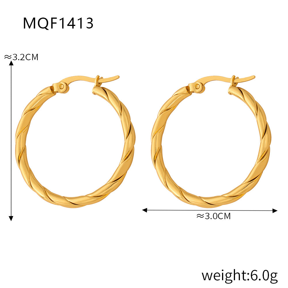 New fashion simple cold wind niche design titanium steel gold-plated twist pattern exaggerated earrings jewelry wholesale 99
