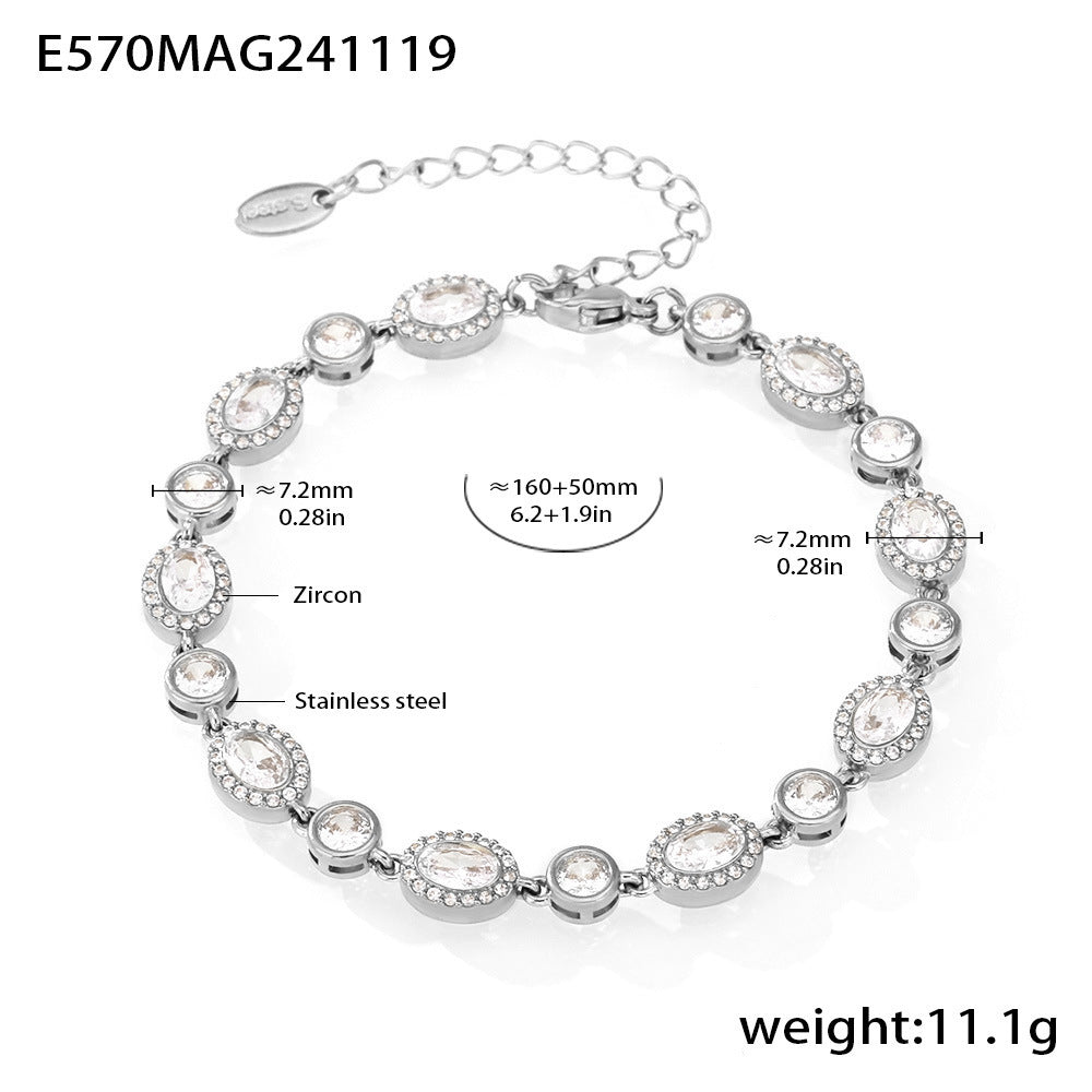 Stainless steel geometric super flash zircon bracelet, high-texture hand-inlaid luxury color-preserving jewelry combination