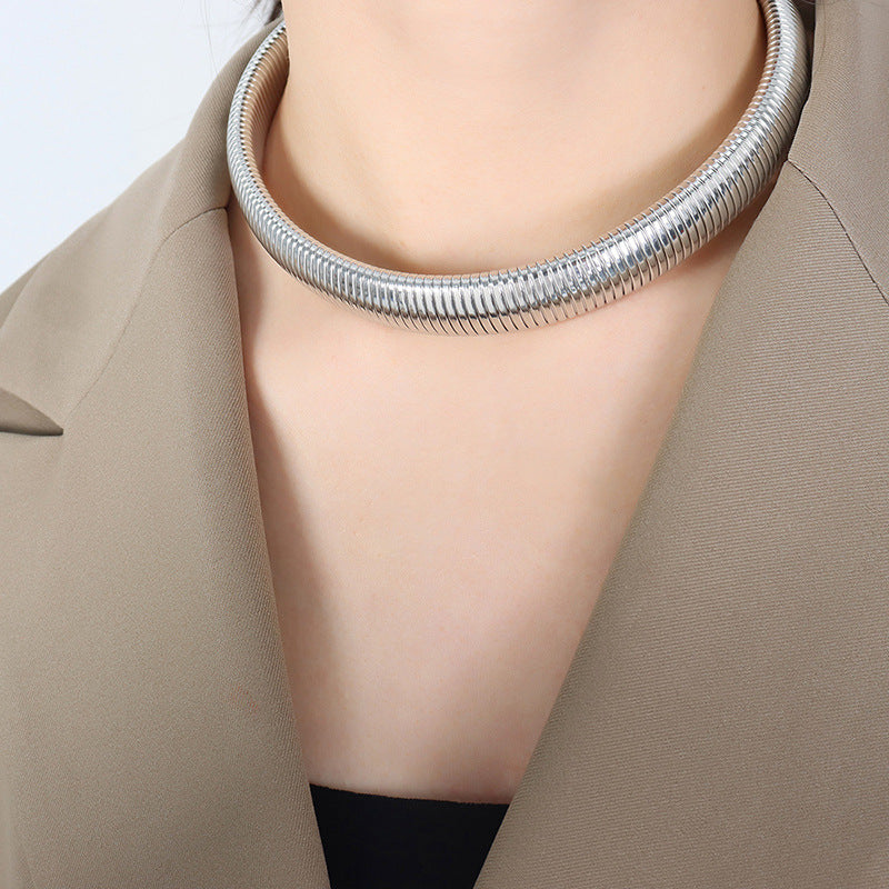 Exaggerated design personalized fashion necklace titanium steel electroplated 18K gold thick wide trend bracelet jewelry set