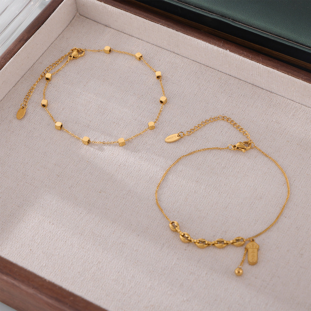 Niche simple personality versatile jewelry small square chamfered day buckle titanium steel gold-plated anklet