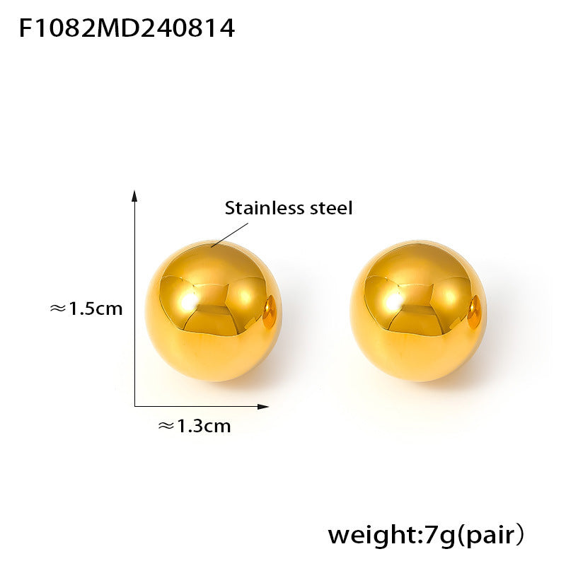 New ball earrings simple and cold wind semicircular hollow earrings autumn and winter light luxury stainless steel jewelry