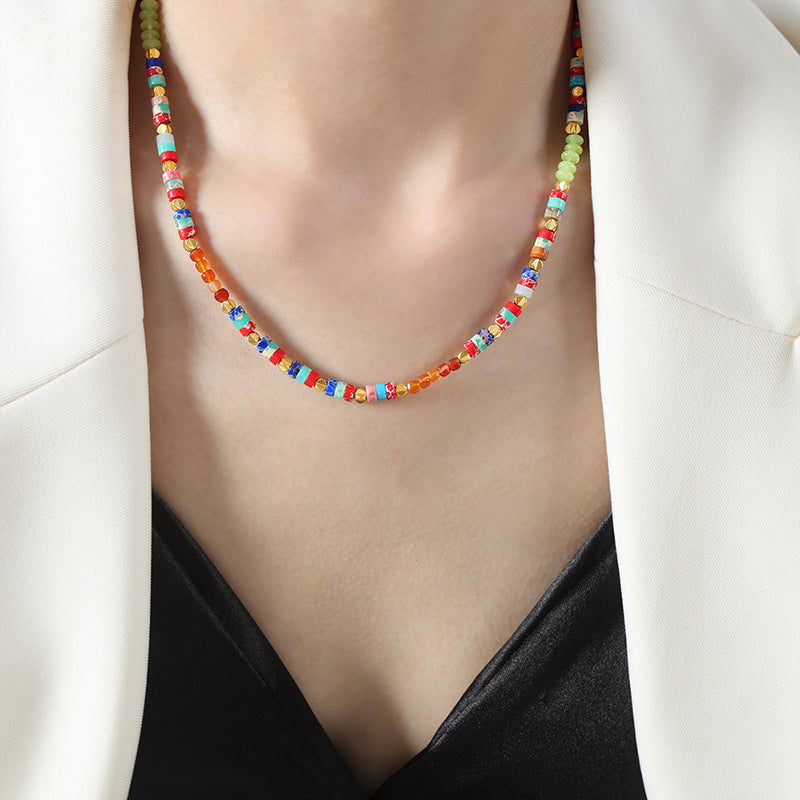Dopamine retro colored natural stone abacus beads handmade beaded necklace jewelry female pp