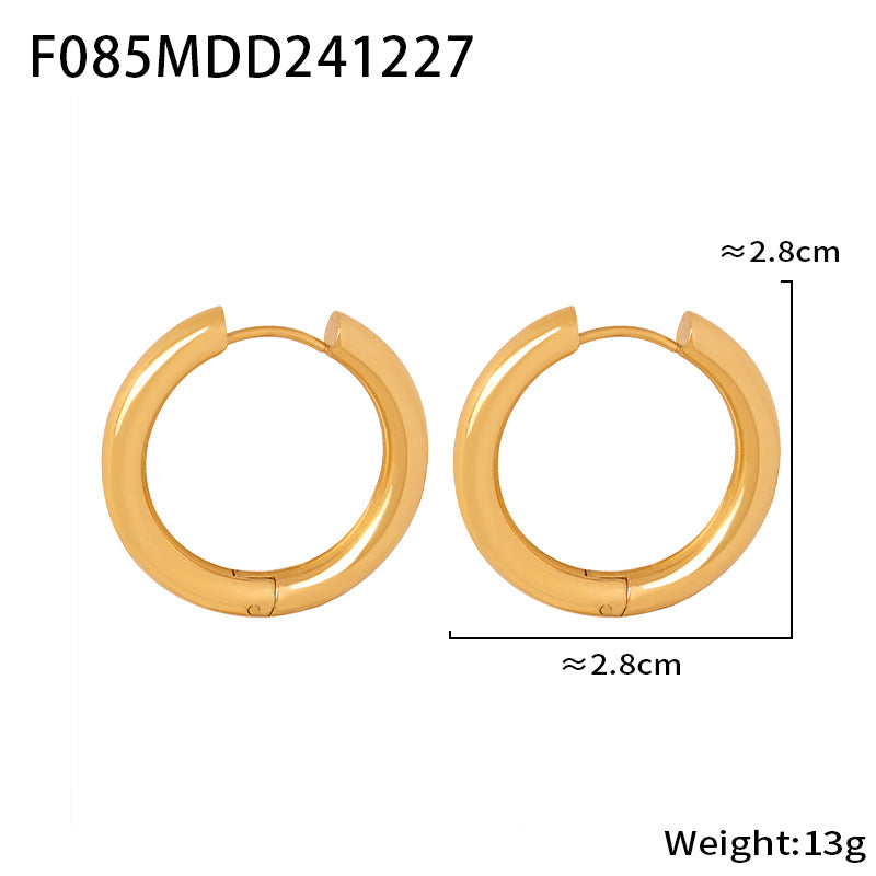 Stainless steel niche personality temperament versatile earrings fashion light luxury ear buckle plated 18k real gold jewelry women 99