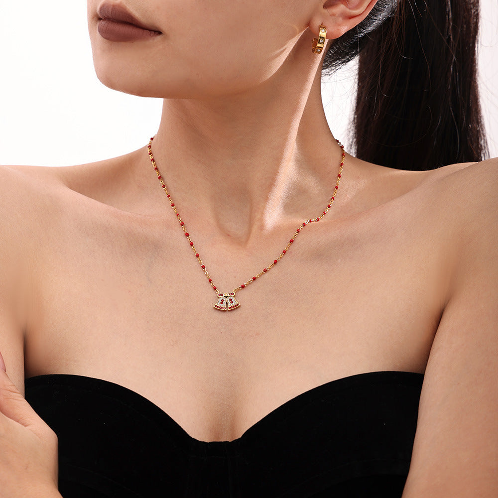 Christmas series cute bell elk inlaid zircon necklace women's stainless steel fashion cross-border romantic gift pp