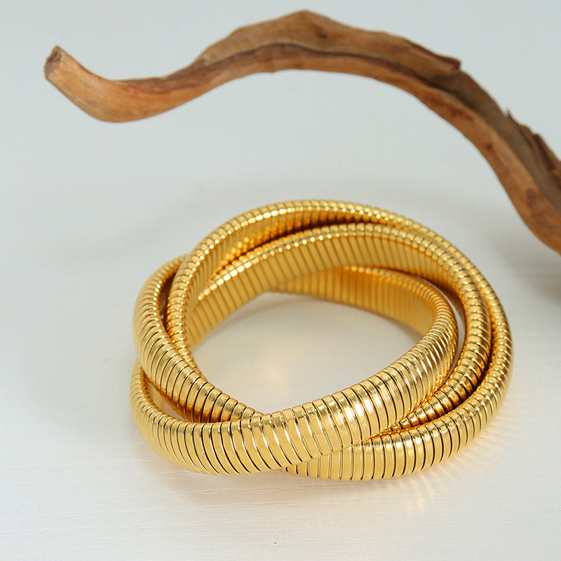 Hot-selling light luxury fashion gold-plated three-layer bracelet titanium steel serpentine winding elastic bracelet jewelry women 99