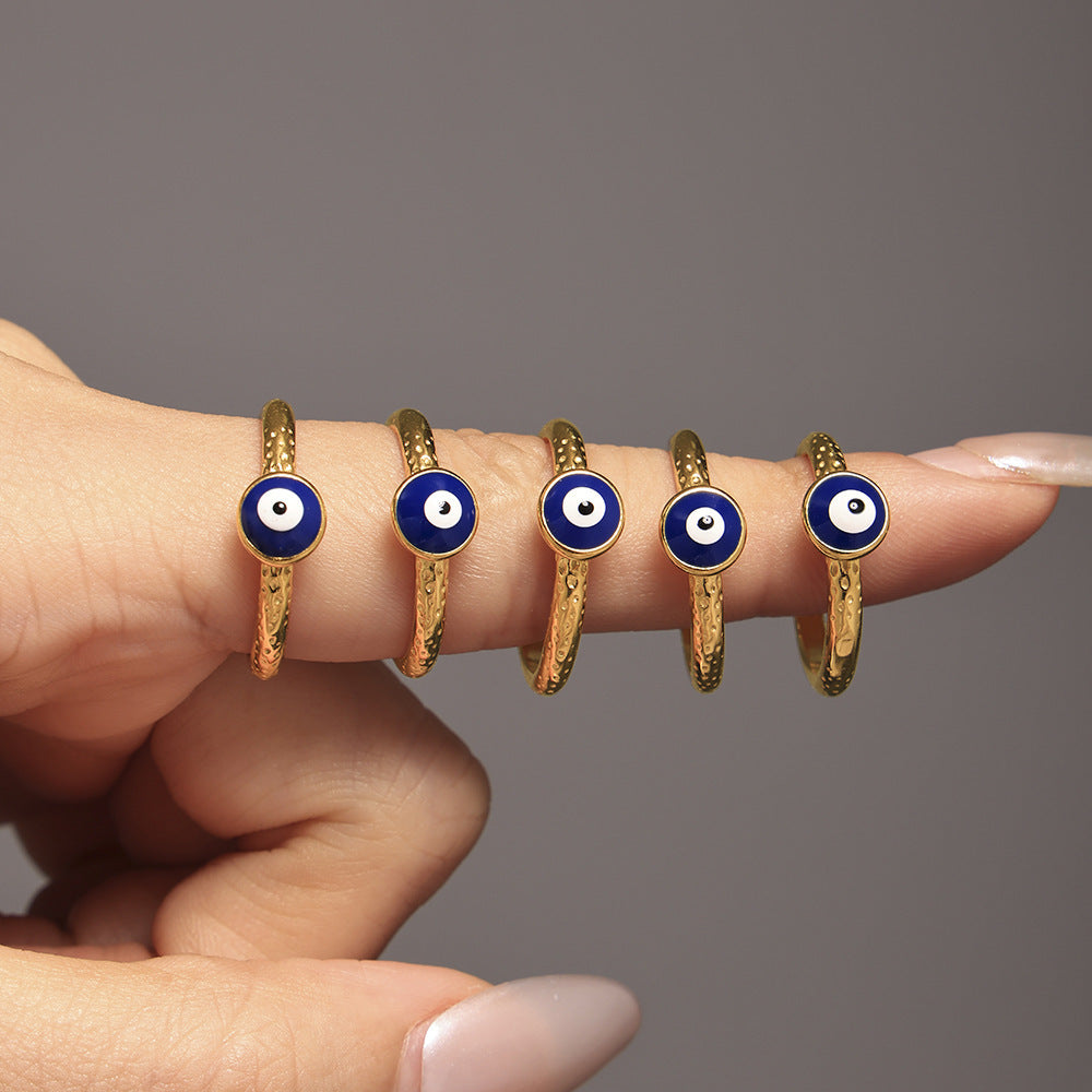 Personalized Blue Eye Ring Fashion Creative Drip Devil's Eye Ring Stainless Steel Popular Jewelry