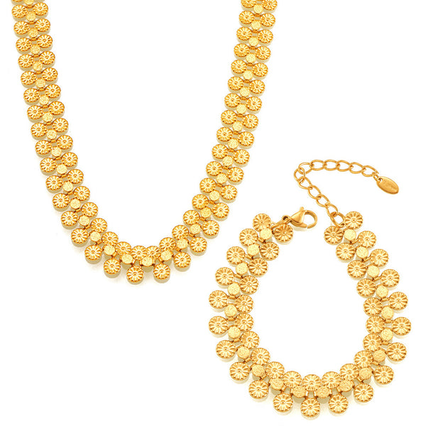British style retro personalized batch flower round brand splicing design sense jewelry elegant niche titanium steel gold-plated jewelry set