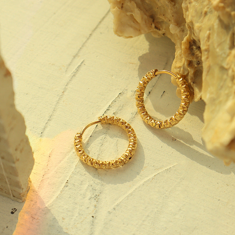 Accessories, niche personalized embossed circle earrings, titanium steel-plated 18K gold non-fading earrings 99