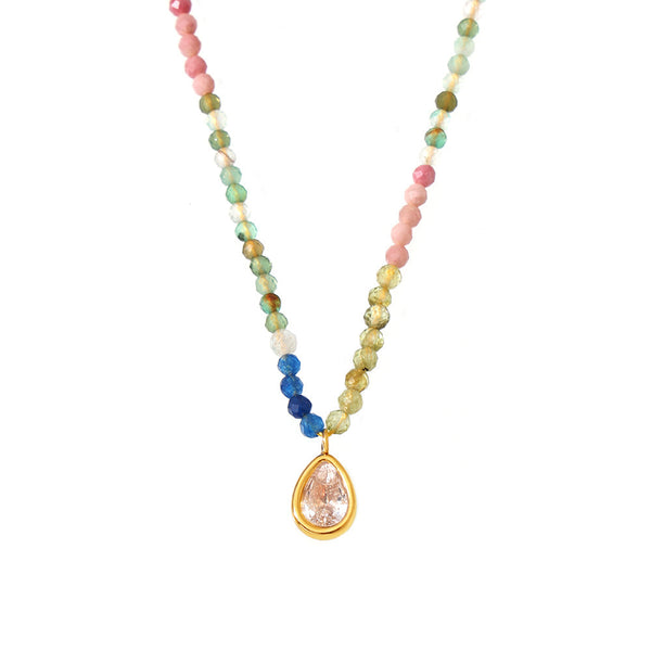 Dopamine natural stone beaded cut face opal water drop collarbone necklace colorful sweet light luxury necklace women