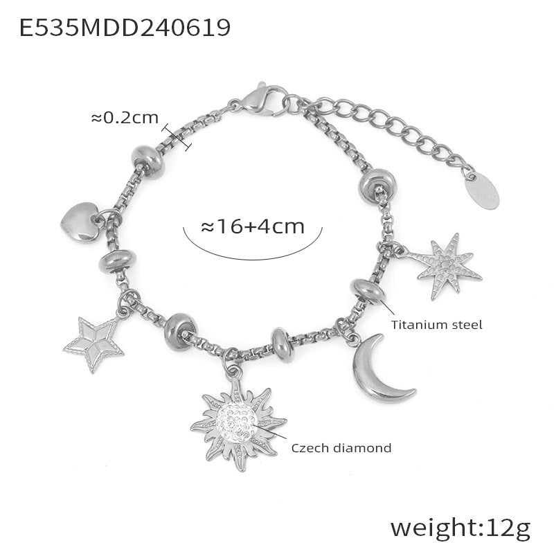 Retro niche personalized box chain jewelry multi-element pendant with diamond design titanium steel gold-plated bracelet 99