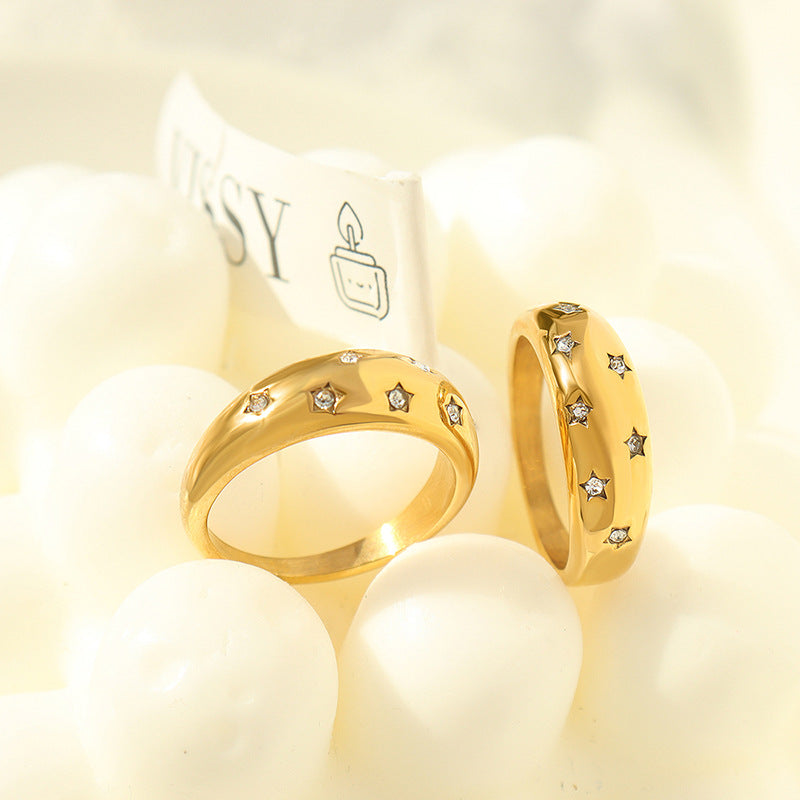 Cold style retro trendy gypsy zircon ring titanium steel plated 18K gold light luxury fashion hand jewelry 99