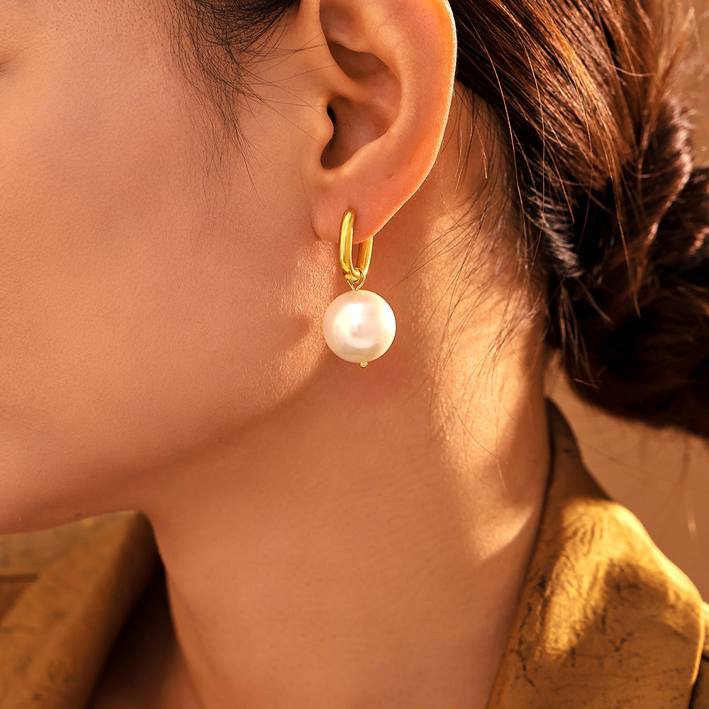 New U-shaped ear buckle Shijia pearl earrings, women's stainless steel light luxury simple earrings, spot wholesale