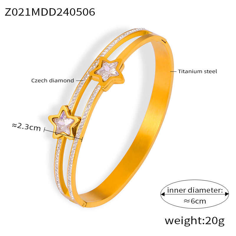 Trend fashion simple personality niche jewelry geometric multi-layer diamond design titanium steel gold-plated hollow bracelet pp