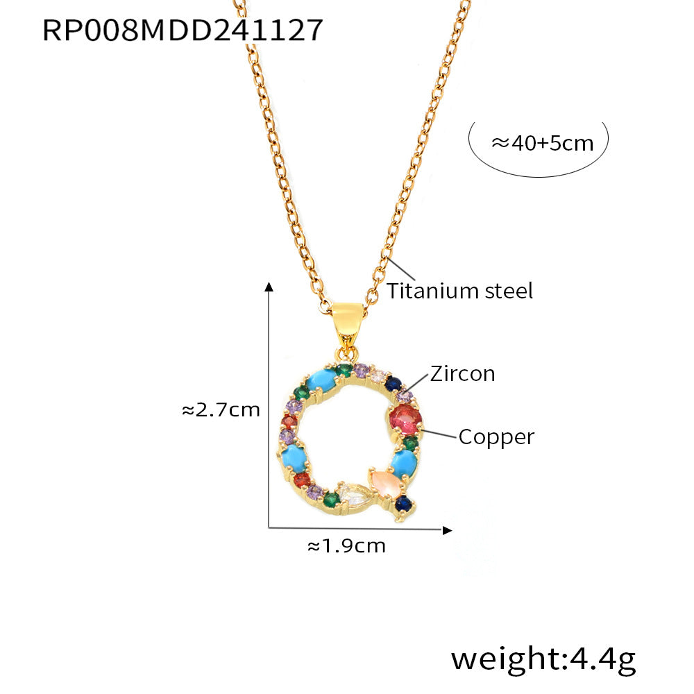 European and American cross-border copper micro-inlaid colored zircon 26 English letters personalized individual pendant niche hip-hop collarbone chain pp