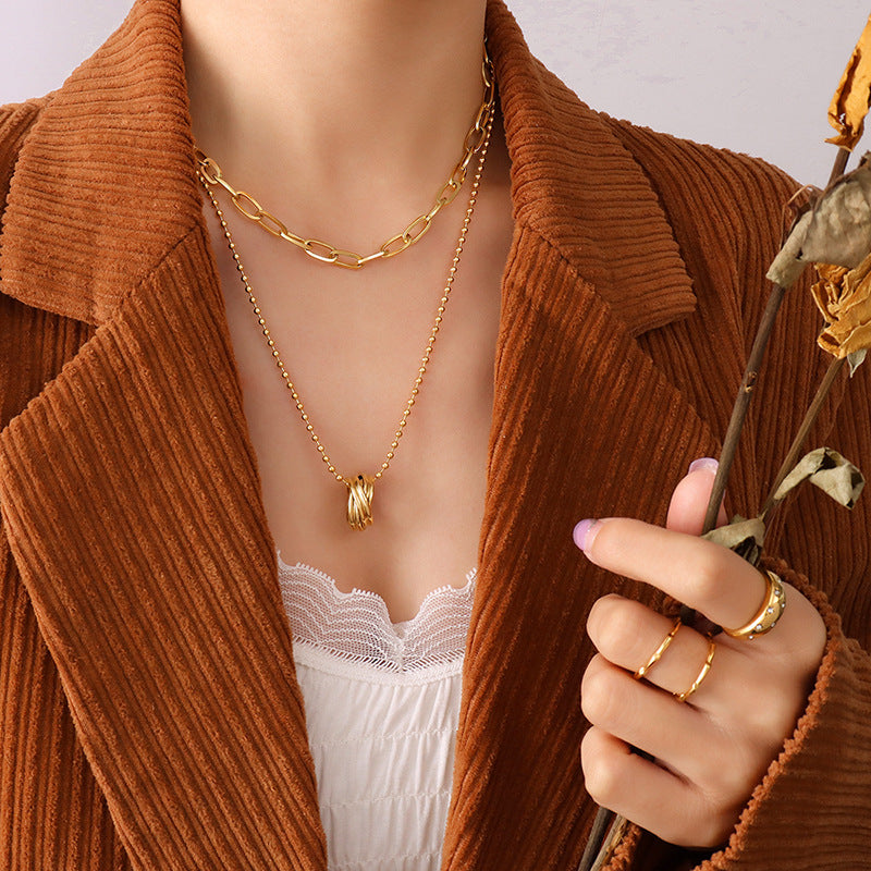 Cold wind niche ring can be split double-layer necklace, titanium steel plated 18K real gold light luxury jewelry