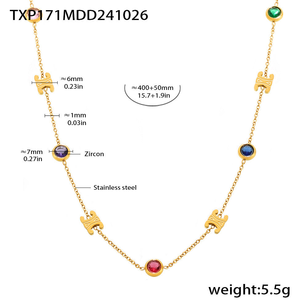 Double C Mixed Color Stainless Steel Zircon Necklace Bracelet Set PVD Electroplating Real Gold Color Retaining Light Luxury Jewelry