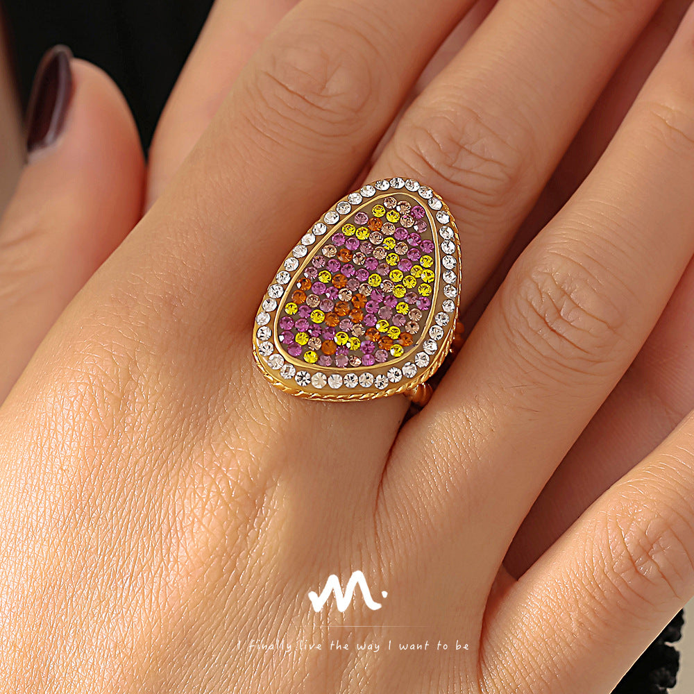 Water drop sticky colored diamond twist edge ring titanium steel PVD plated 18k real gold ins fashion new jewelry pp