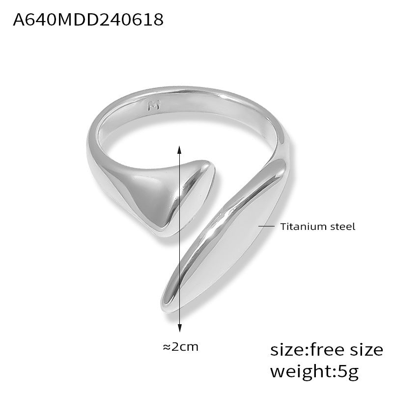 Minimalist style elegant temperament personalized open index finger ring geometric personality melon seed shape design titanium steel gold-plated ring pp
