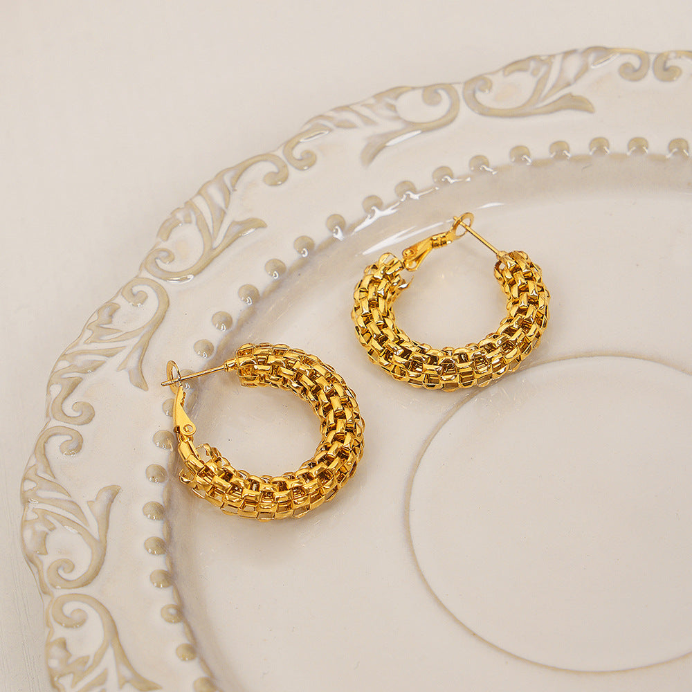 New fashion style personalized design niche hollow titanium steel gold-plated geometric earrings jewelry women's wholesale