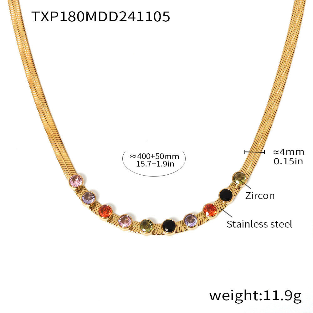 Colorful zircon blade necklace bracelet stainless steel plated 18k real gold color retention fashion light luxury set