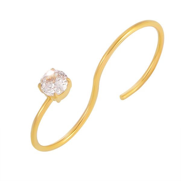S-shaped double finger wrapped gold 3A zircon ring women's stainless steel PVD plated 18K gold simple light luxury ring