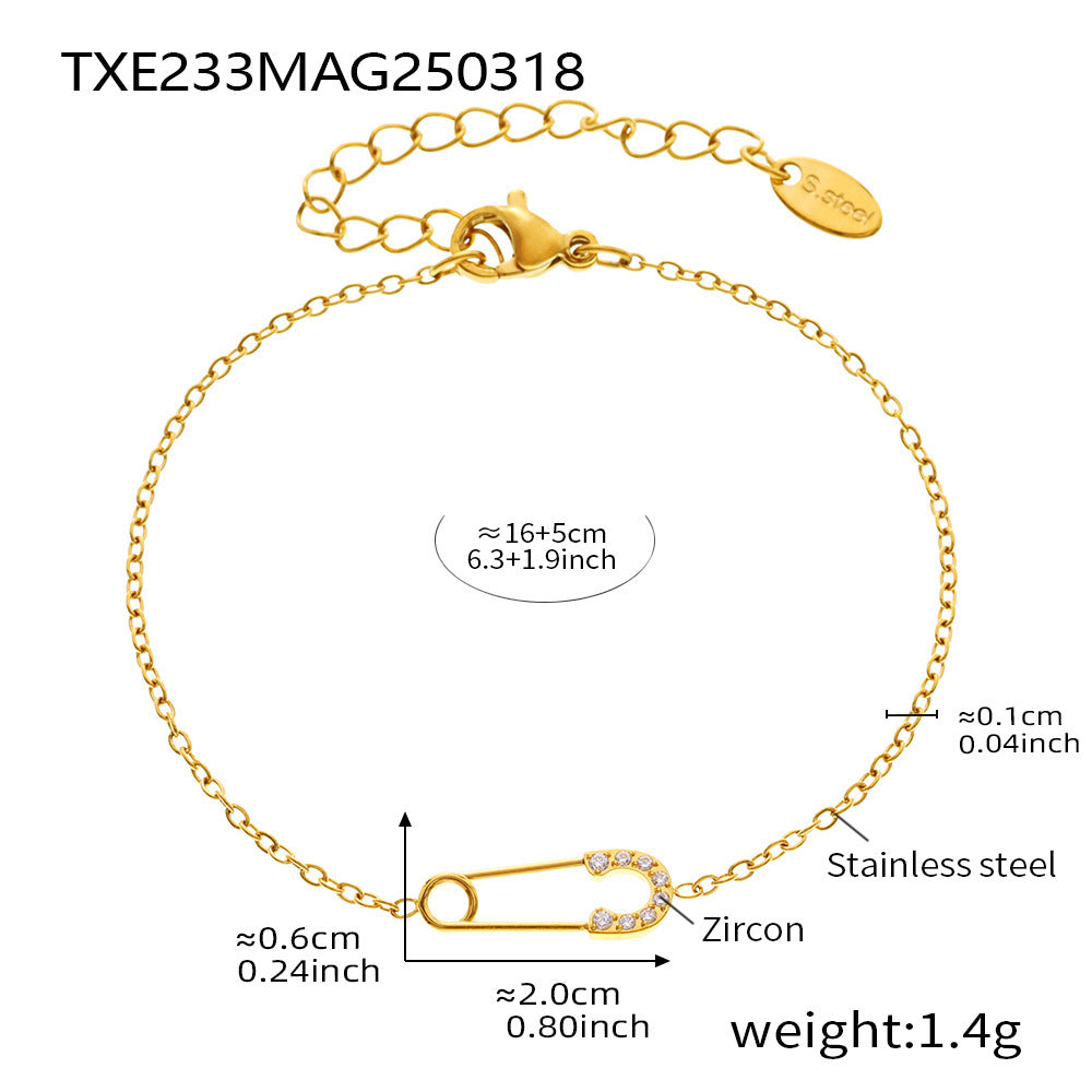 Full Diamond 5A Zircon Pin Stainless Steel Double Necklace/Bracelet Jewelry Set