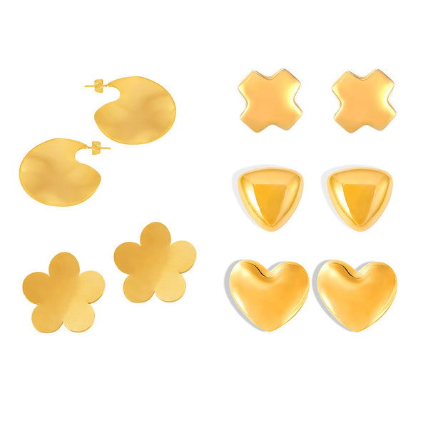 Stainless steel electroplating 18K real gold irregular geometric three-dimensional stud earrings combination factory spot wholesale