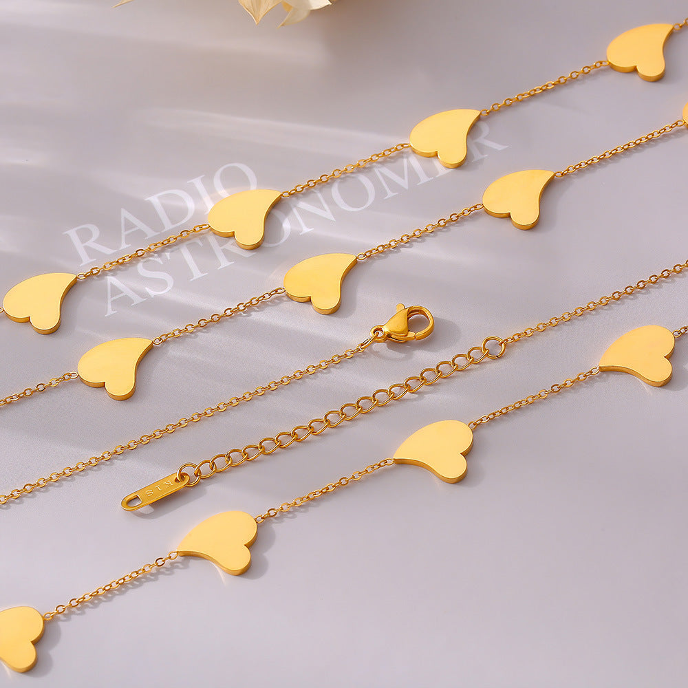 New European and American irregular love fringed pendant necklace titanium steel plated 18k gold light luxury versatile collarbone chain pp