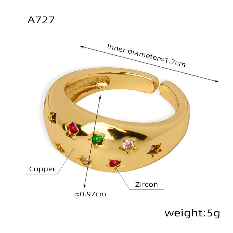 New fashion versatile personalized copper material inlaid zircon opening ring light luxury versatile jewelry women